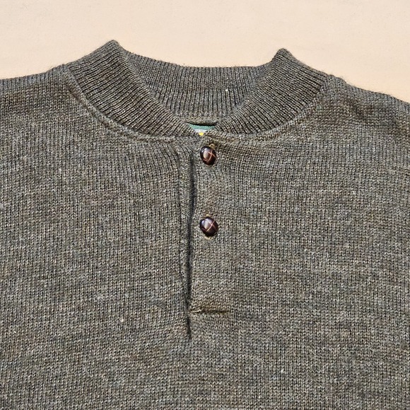 Vintage Cabelas Wool Blnd Sweater Mens L Henley Elbow Patch USA Made 90s Outdoor - Picture 2 of 9
